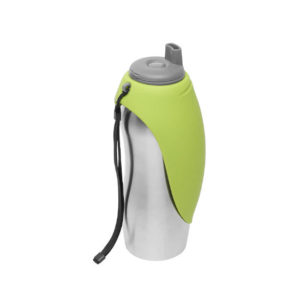 Messy Mutts Travel Water Bottle with Silicone Flip Up Bowl, Green